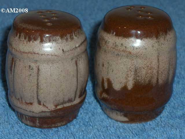 Frankoma barrel shakers glazed brown satin